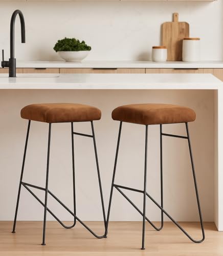 Image of Bar Stool with Metal Legs High Sitting Bar Stool for Kitchen Living Room Metal Counter Stool for Office Hallway Bedroom