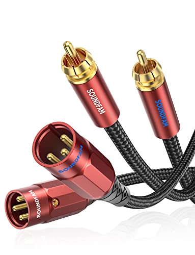 Soundfam RCA2XLRM03 Premium Xlr To Rca Cable 10 Feet, Unbalanced 2Rca Male To 2Xlr Male Audiophile Bidirectional Interconnection Cable 24K Gold Plated Double Shielded cover