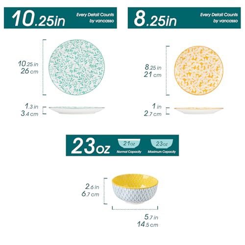 Image of vancasso SELENE Plates and Bowls Set for 4, 12 Pieces Dinnerware Sets, Mircowave and Dishwasher Safe Dishes Set, Porcelain Pastel Dinnerware