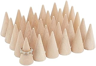 FINGERINSPIRE 30 Pcs Wood Cone Ring Holder Finger Jewelry Display StandBurlyWood 25x50mm Ring Display Stands Organizer DIY Craft for Retail Jewelry Organizer Holder
