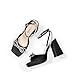 DREAM PAIRS Women's Double Bowknots Platform Chunky Heels Rhinestone High Square Toe Dress Sandals for Wedding Bridal Party,Size 8.5,Black-Pu,SDHS2453W