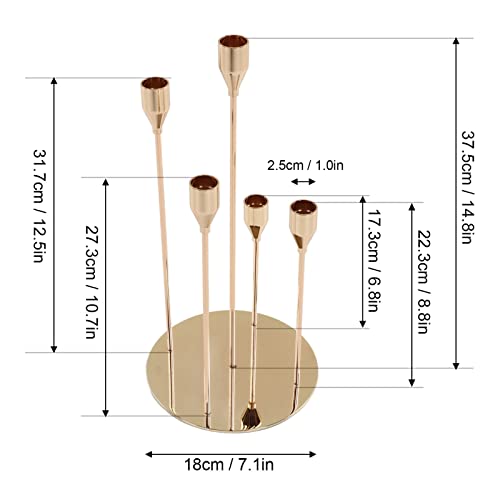 Castiçal de Metal, Castiçais, Castiçais Cônicos Dourados, Alturas Diferentes, 5 Braços, Castiçais pa