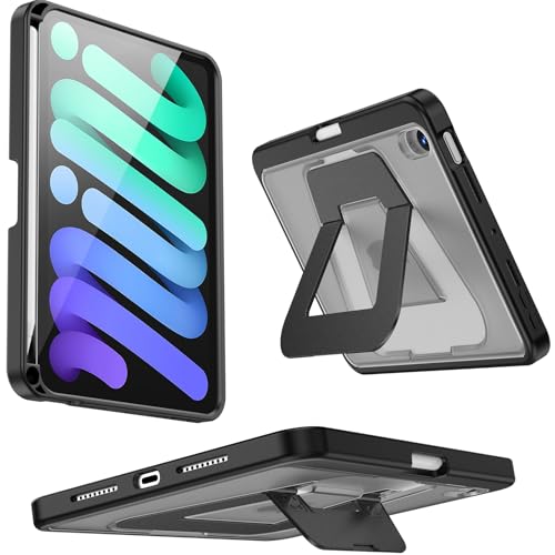 for iPad mini 7 (A17 pro) case/iPad mini 6 case, Dual Multi-Angle Adjustable Kickstand Full Protective Case with Built-in Pencil Holder for 8.3 inch iPad mini (Black)