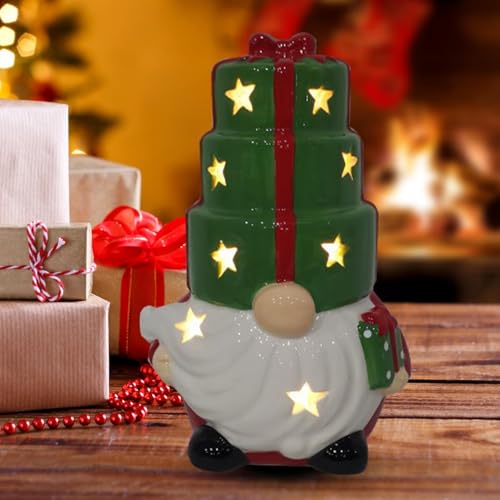 Gnomes de Noël en céramique avec lumière LED pour décoration de table festive