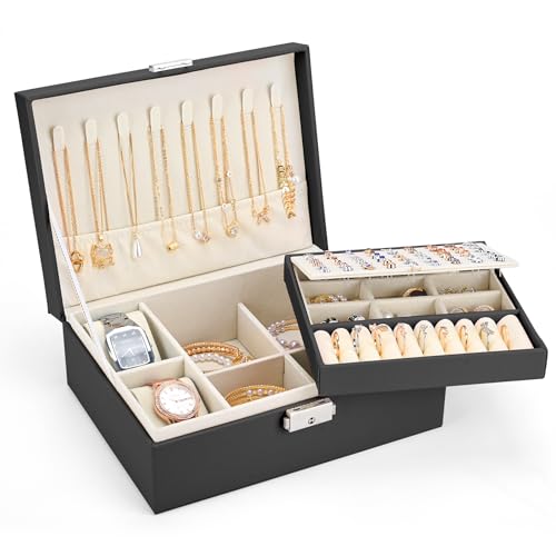 Sofore Joyero Para Mujer,Caja Joyero de 2 Capas con 2 Almohadillas Para Relojes, Cuero de PU, Joyero...