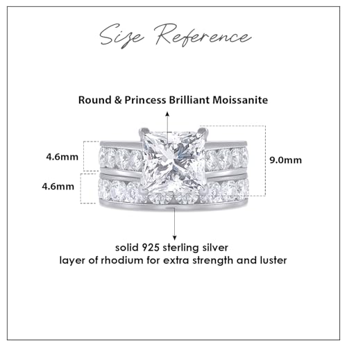 Bridal Ring Set Center Princess Cut & Round Moissanite Wedding Engagement Ring for Womens In 14k Gold Plated Sterling Silver jewlery 3 To 6 Carat (Clarity-VVS1)2