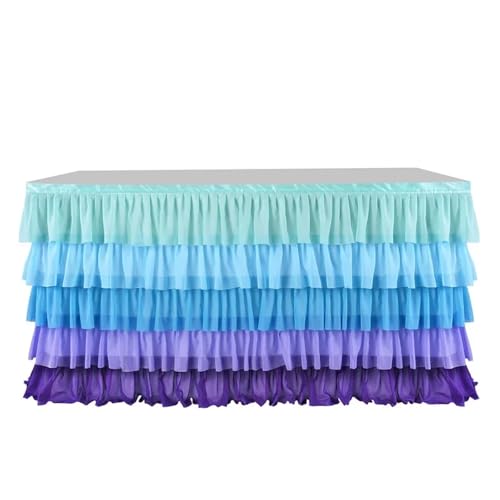 Dekoracja stołu na przyjęcie, Chiffon Table Skirt for Parties Weddings Cake Tables Multicolor 6ft 9ft 14ft(Colour 2,14ft)