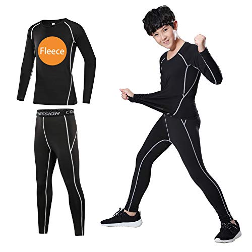 Image of 2 /3 /4 Pcs Boys Girls Base Layer Athletic Compression Leggings and Shirts Thermal Underwear Set Running Pants Tights