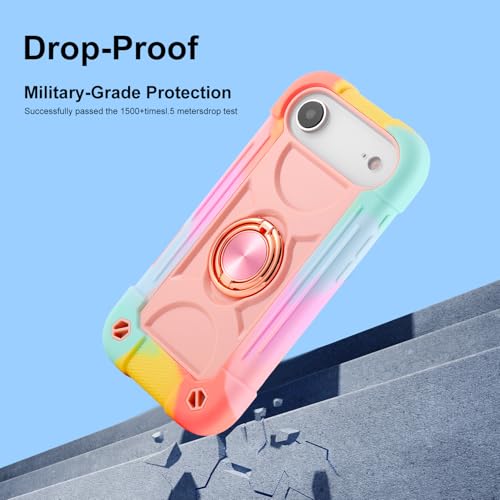 Image of MARKILL Compatible with iPhone with Built-in 360Rotating Ring Stand, Military Grade Drop Protection Full Body Rugged Heavy Duty Case Durable Cover (Rainbow Pink, iPhone Air)