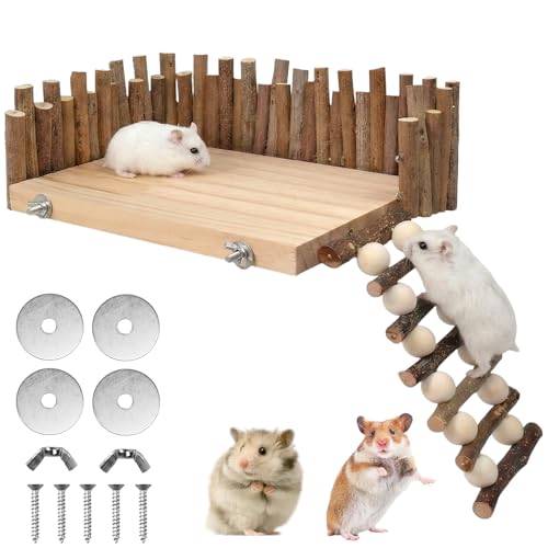 FTISSLY Jeux d'escalade pour Hamsters, Plateforme avec échelle pour Hamsters Accessoires pour Cage à Hamster, Plateforme d'Escalades Suspendue en Bois...
