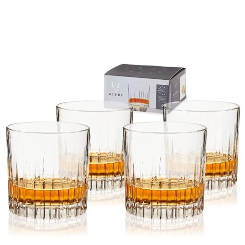 Viski Reserve Milo Neat Whiskey Glass - Crystal Spirits Glasses, 10.5oz Set of 4 for Bourbon