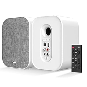 PyleUsa Desktop Bluetooth Bookshelf Speakers, 50 Watt MAX HiFi Studio Monitor Desk Stereo Active and Passive Speaker System, Built-in Digital Audio Amplifier,Smartphone and PC Compatible-PBKST33,White