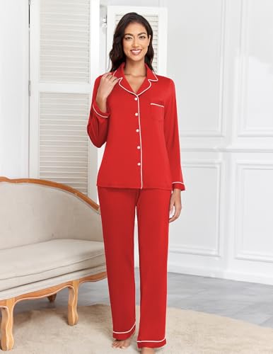 Image of Veseacky Women's Ribbed Knit Pajamas Set 2 Piece Warm Soft Loungewear Sleepwear Pjs S-XXL