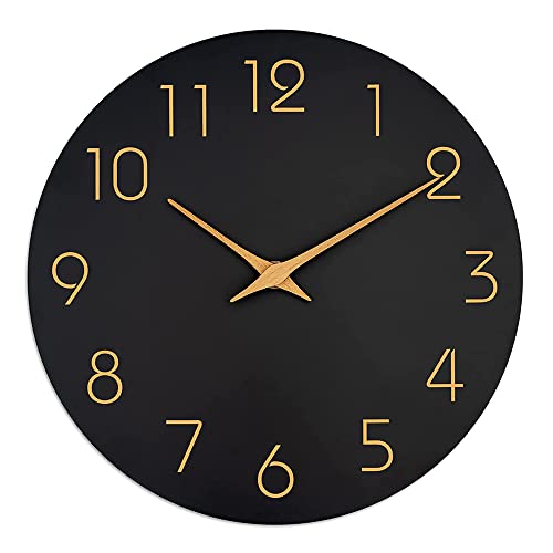 DOTBUY-SHOP Horloge Murale Silencieuse, 25CM Quartz Horloge Design Moderne Couleur Unie Mute Pendule Murale Ronde pour La Chambre, École, Salon, Cuisine, Maison, Bureau, Hôtel (Le Noir,10inch) Cover
