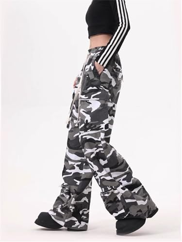 SANGTREE Women's Camo Cargo Pants Multi-Pocket Casual Wide Legs Streetwear4