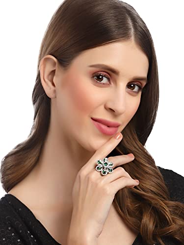 Image of Karatcart Platinum Plated Elegant Austrian Crystal Adjustable Leaf Ring for Women and Girls