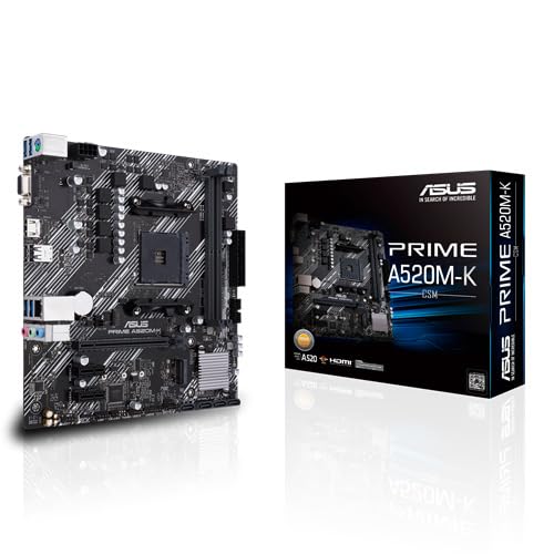 ASUS Prime A520M-K/CSM AMD A520 (Ryzen AM4) DDR4 Micro ATX Motherboard with M.2 Support, 1 Gb Ethernet, HDMI/D-Sub, SATA 6 Gbps, USB 3.2 Gen 1 Type-A