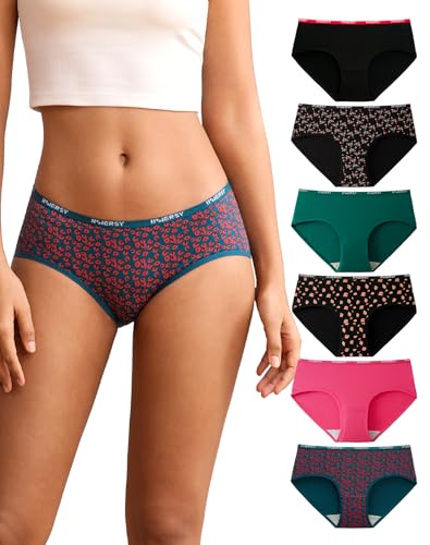 INNERSY Bragas Algodon Mujer Suave Braga Culotte Cintura Baja Ropa Interior Deportiva Pack de 6 (M, 3 Estampados+3 Colores Lisos)