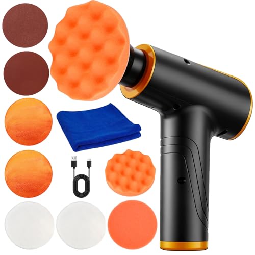 Mini pulidora para coche, 148 W, kit de pulido de coche, recargable, inalámbrica, con almohadillas de pulido, 2 x 2000 mAh+2 velocidades para eliminar arañazos, encerado y pulido