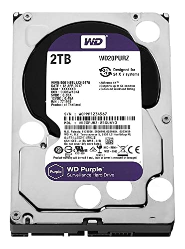 Western Digital Purple 2TB Surveillance 3.5 Inch SATA 6 Gb/s Hard Disk Drive with Allframe 4K Technology - 180TB/yr, 64MB Cache, 5400rpm - WD20PURZ