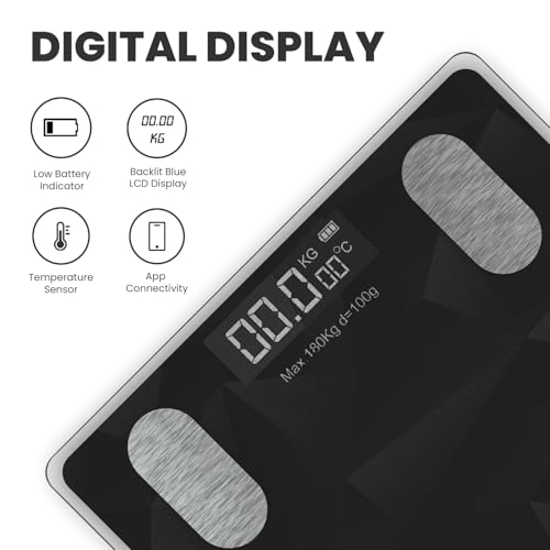 Image of The Cube Club Weight Machine Smart Sync Body Fat Analyzer Multi-User Profiles 12 Health Metrics BMI Weighing Scale with LED & Glass Top (POLYGON, 180kg Max, 2.5 Year Warranty)