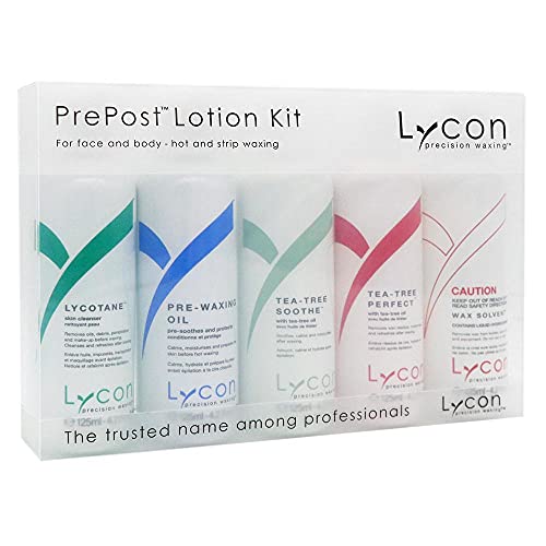 Lycon Pre Post Lotion Kit, Waxing Kit, Pre Waxing Products, Pre and Post Wax Treatment, Waxing Supplies, Wax Lotion and Oil, After Waxing Skin Care Set Includes 5 x 125ml Bottles