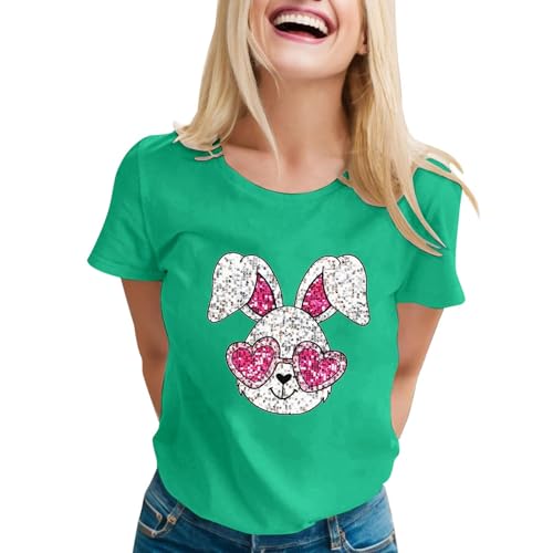 Camiseta de manga corta con cuello redondo para mujer, estilo informal, holgada, estampada, informal, manga corta, verde, XXL