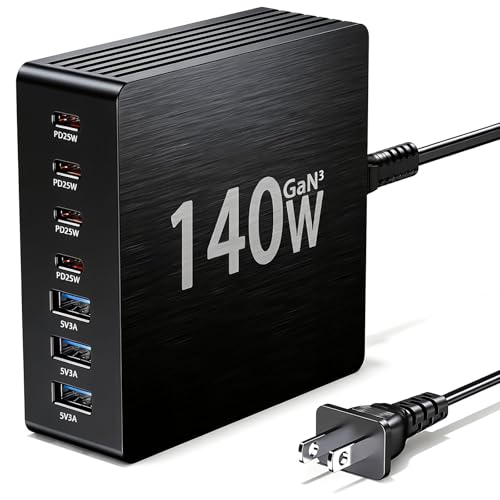 USB C Charging Station, 140W GaN III 7 Port Fast Charger Station, PD 3.0 USB Charging Station for...