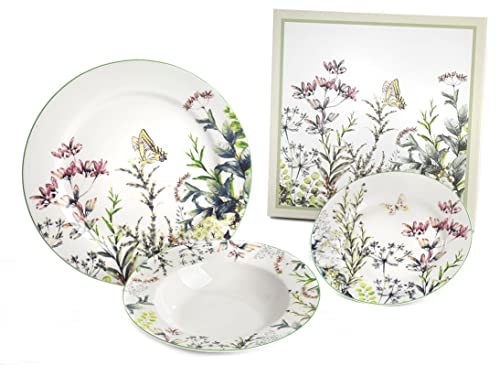 Servizio di Piatti collezione "Wild Flowers" in porcellana 12 Pezzi con eleganti scatole litografate