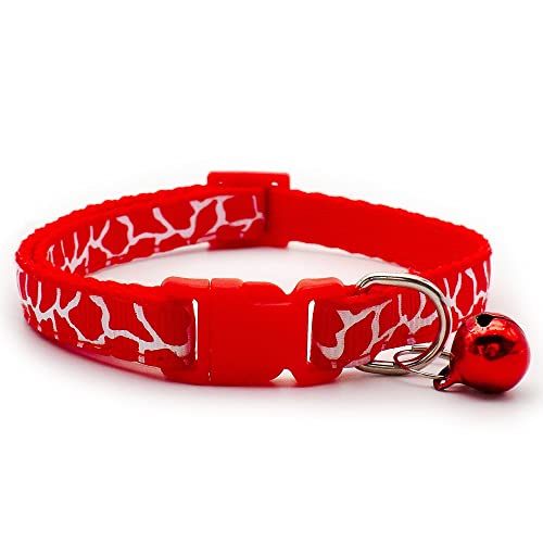 Small Dog Puppy Pet Collar Zebra Giraffe Animal Print Design with Bell Nylon Adjustable Size 19-32cm Red - Image 2