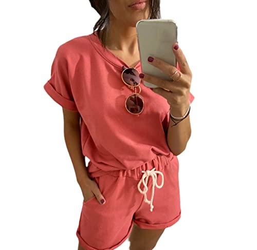 Survêtement d'été femme rouge ensemble sport taille L manches courtes short