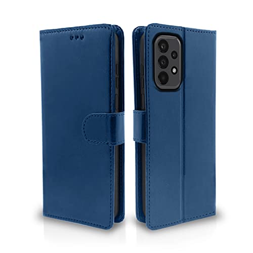Pikkme Samsung Galaxy A23 4G / A23 5G Flip Case Leather Finish | Inside TPU with Card Pockets | Wallet Stand and Shock Proof | Magnetic Closing | Complete Protection Flip Cover (Blue)- Best and cheap mobile covers in India