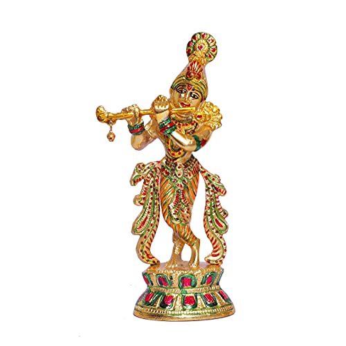 Image of KridayKraft Lord Krishna Metal Statue,Krishna Idol Murti Playing Flute for Temple Pooja,Decor Your Home,Office & Showpiece Figurines Gift Article,Religious Idol...