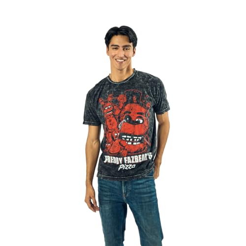 Five Nights at Freddy's Oversized Freddy Fazbear's Pizza Graphic Crew Neck Short Sleeve Men's Black T-Shirt-Small