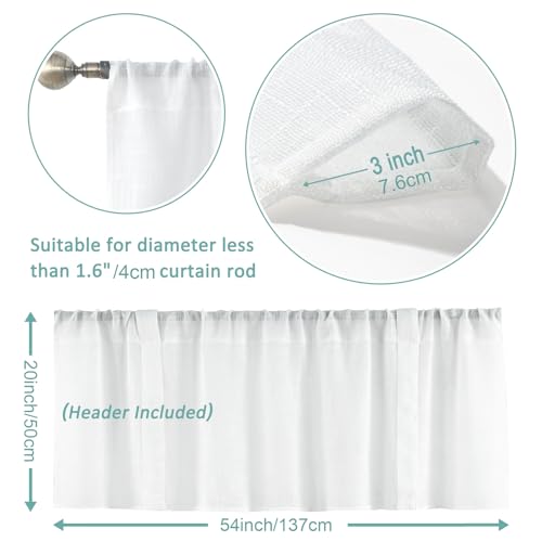 Home Queen White Semi Sheer Tie Up Curtain Valances, Linen Textured, Rod Pocket Balloon Window Topper for Living Room, 54 X 20 Inch, 4 Pieces — view 6