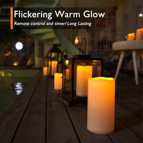 Image of Homemory 10 inch x 4 inch Large Waterproof Outdoor Flameless Candles with Remote Control and Timer, Battery Operated Flickering LED Pillar Candles for Outdoor Larterns, Porch, Long Lasting, Set of 4