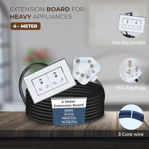 Image of Extension Board Heavy Duty Multi Socket 15A /16A /20A (2500 Watts 16A Big Plug and Two 16A Socket, 4 Meter)