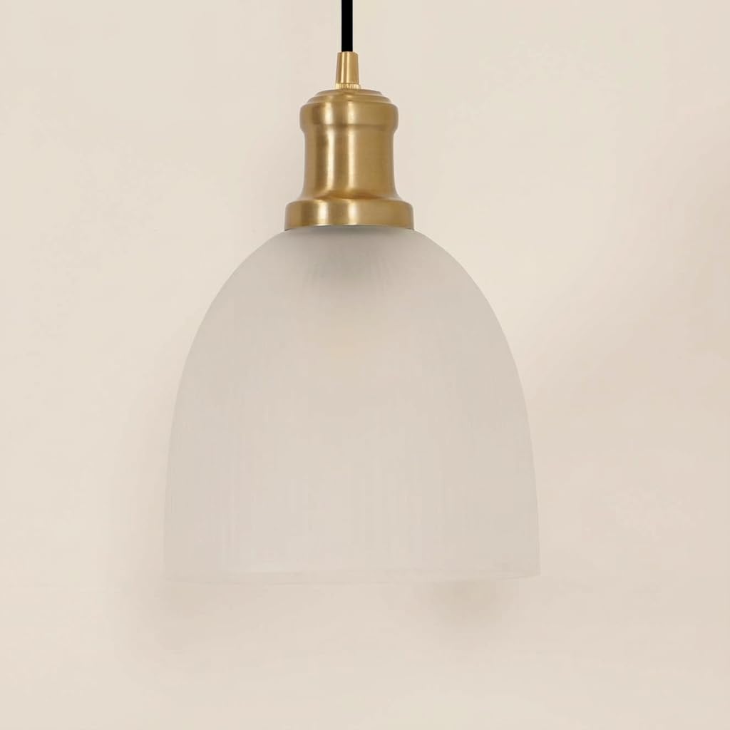 Divine Trends Grooved Frosted Glass Hanging Pendant Light with Antique Brass Finish Metal Parts | Hanging Lights for Living Room, Bedroom, Dining | Pendant Lamp for Restaurant Cafes - Pack of 1-image-13