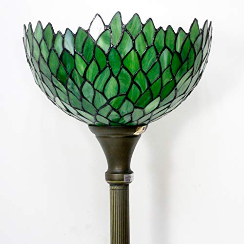 WERFACTORY Tiffany Floor Lamp Green Wisteria Stained Glass Light 12X12X71 Inches Pole Torchiere Standing Corner Torch Uplight Decor Bedroom Living Room Home Office S523 Series