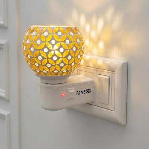 Image of Kapoor Dani Electric Camphor Diffuser /Dhoop Burner /Bakhoor Aroma Oil /Home Fragrance Room Freshener /Kapoordani Light Lamp for Office On /Off Button for Heating (Yellow)
