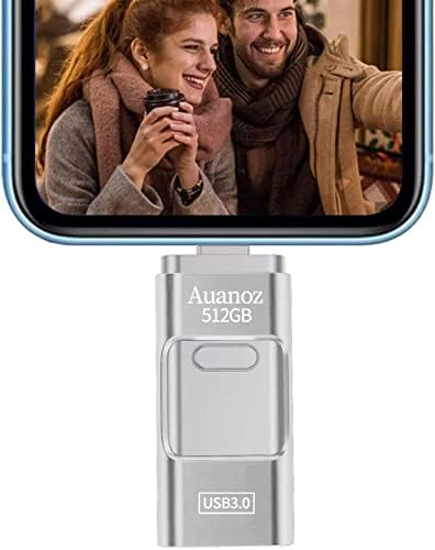 Auanoz USB3.0 Flash Drive 512GB, USB External Storage Memory Stick Thumb Drive Photo Stick Compatible with iPhone, Android, Computerssilvery