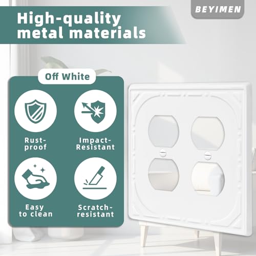 Metal Double Outlet Covers Wall Plate, Off White Decorative Light Switch Plate 2 Gang Duplex Outlet Covers - Classic Retro Style, 3 Pack by BEYIMEN - Image 4