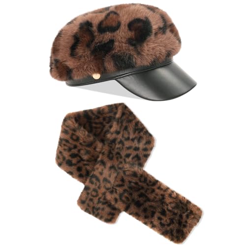 Beret femme et echarpe motif leopard ensemble hiver 2 pieces ensemble bonnet