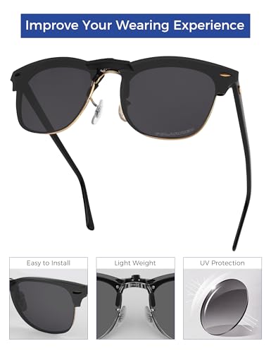 Polarized Clip-on Sunglasses for Ray-Ban Clubmaster RB3016 51-21 for Men Women UV Protection-Black4