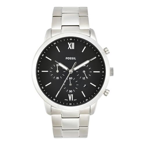 Fossil Reloj para hombre Neutra, movimiento cronógrafo de cuarzo, caja de 44mm de acero inoxidable plateado con correa de acero, FS5384 Fossil Reloj para hombre Neutra, movimiento cronógrafo de cuarzo, caja de 44mm de acero inoxidable plateado con correa de acero, FS5384