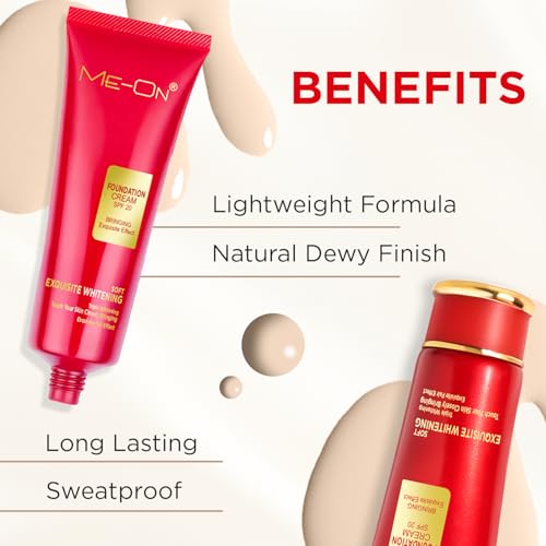 Image of ME-ON Exquisite Whitening Foundation Cream | Lightweight Formula | Natural Finish | Seamless Blend | All-Day Wear | Brightens Skin Tone (01-Ivory, 80 gm)