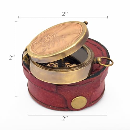 Brújula Antigua de Cobre Grabada 2.5 Pulgadas con Estuche de Cuero miniatura 3