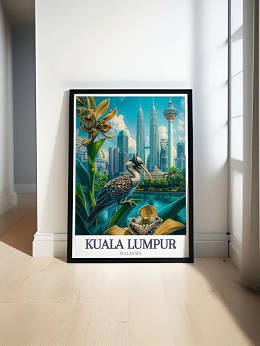 Vintage Travel Posters – Home Decor Room Bathroom Wall Kuala Lumpur Travel Print Perdana Botanical Gardens Art Petronas Twin Towers Poster Malaysia
