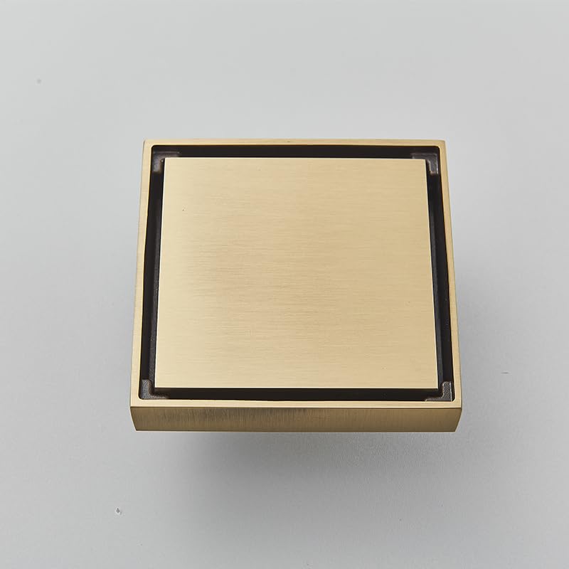 Rejilla Desague Ducha Desagüe de piso de baño cuadrado invisible cepillado dorado con rejilla for desagüe de ducha, desagüe de latón, desagüe de piso de cocina negro, desagüe con inserción de azulejos