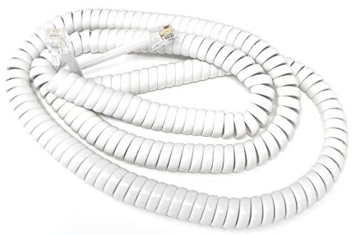 DRUT 6m Coiled RJ10 RJ9 RJ22 4P4C 4 PIN Telephone Handset Curly Lead Cable 20ft White, 6 meters - Image 3